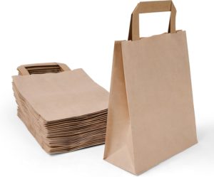 Papieren draagtassen - bruin met handvat - 22 x 18 x 8 cm - 500 stuks